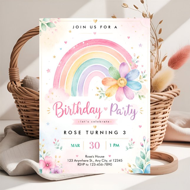 Invitation Anniversaire Pastel Rainbow 3 ans (Créateur téléchargé)