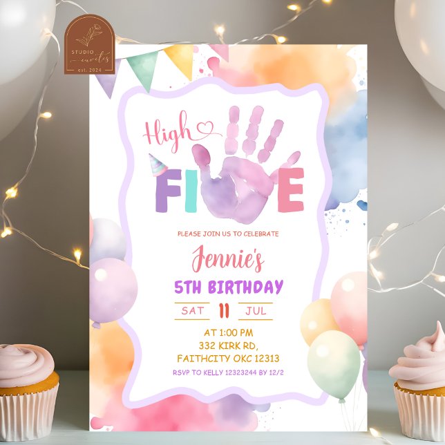 Invitation Anniversaire Pastel Rose High Five (Créateur téléchargé)