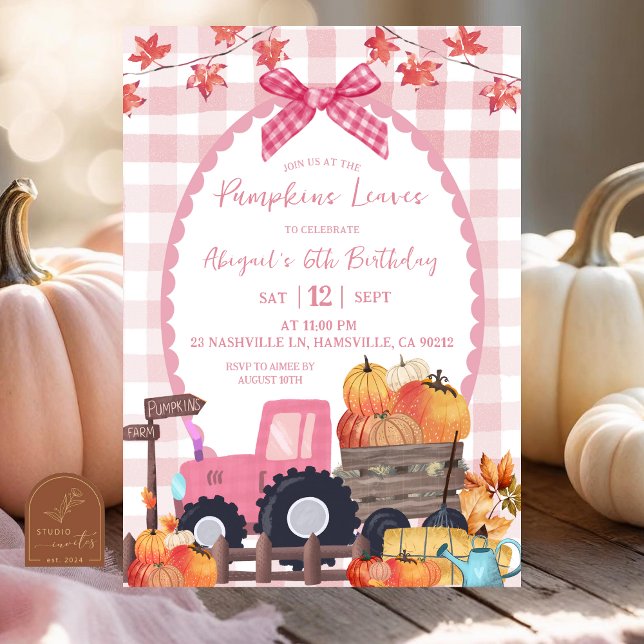 Invitation Anniversaire Patch de Citrouille Rose Automne (Créateur téléchargé)