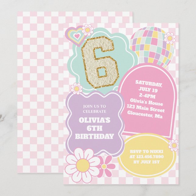 Invitation Anniversaire patch pastel prépa universitaire (Devant / Derrière)