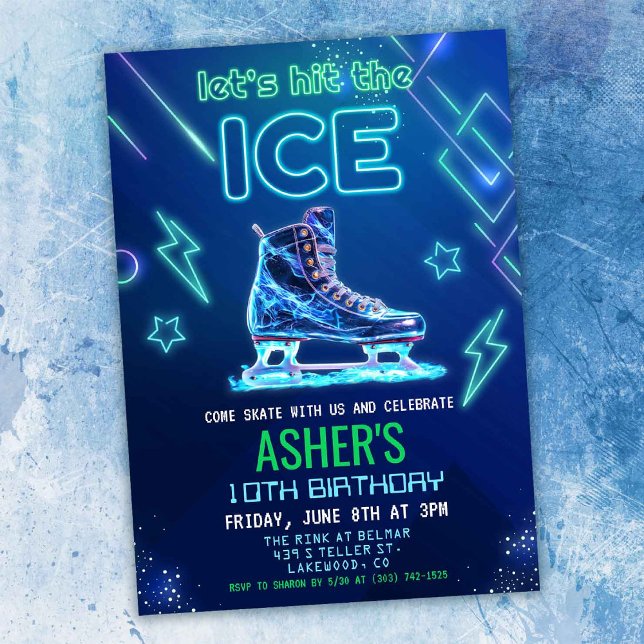 Invitation Anniversaire Patinage sur Glace Neon Gl (Créateur téléchargé)
