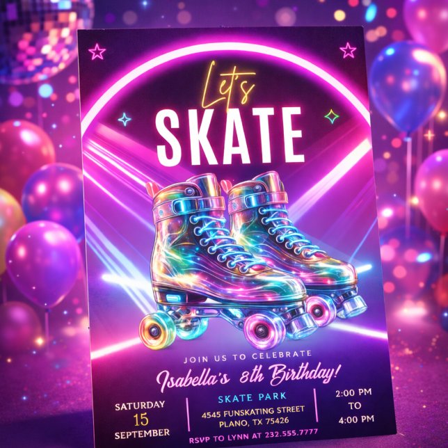 Invitation Anniversaire Patins à Roulettes Néon (Créateur téléchargé)