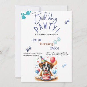 Invitation Anniversaire Pawty Boxer Chien Personnalisé Annive
