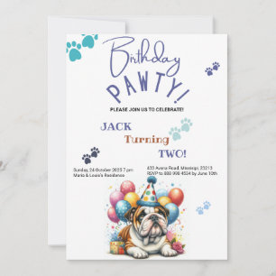 Invitation Anniversaire Pawty Bulldog Chien Personnalisé Anni
