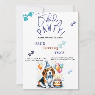 Invitation Anniversaire Pawty Chien Beagle Personnalisé Anniv
