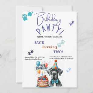 Invitation Anniversaire Pawty Great Dane Dog Anniversaire