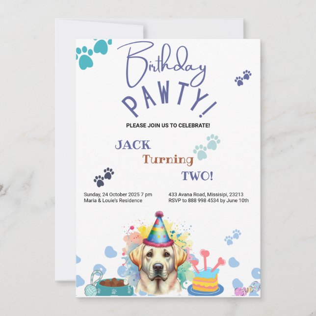 Invitation Anniversaire Pawty Labrador Retriever Chien Annive (Devant)