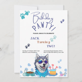 Invitation Anniversaire Pawty Sibérie Husky Chien Anniversair