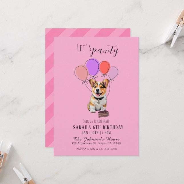 Invitation Anniversaire Personnalisable de Corgi R (Devant/Arrière en situation)