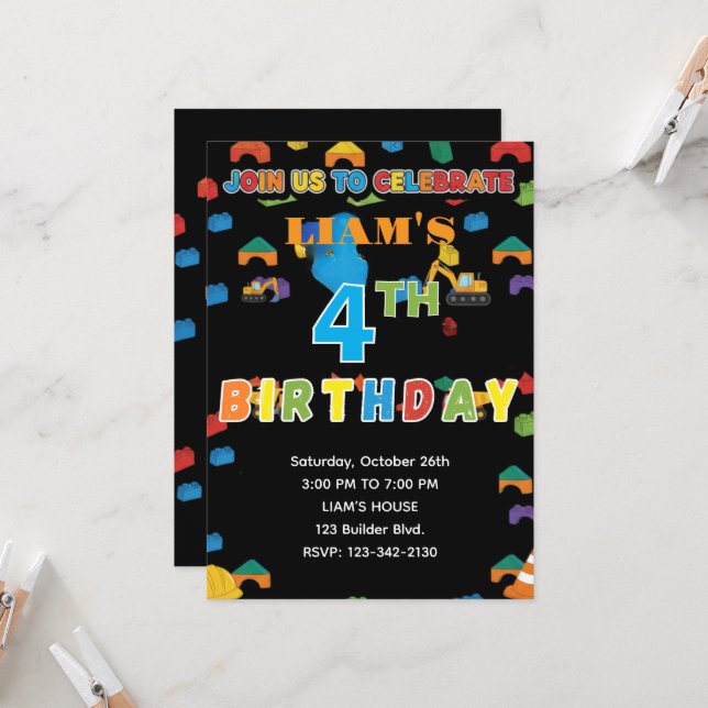Invitation anniversaire personnalisable pour une f (Devant/Arrière en situation)