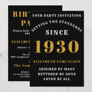Invitation Anniversaire personnalisé 1930 Chic Black Gold Bla
