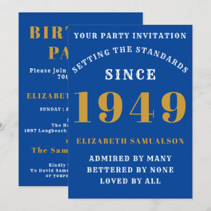 Invitation Anniversaire personnalisé 1949 Ajouter Nom Blue Go