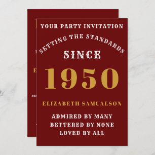 Invitation Anniversaire personnalisé 1950 Elégant Chic Red Go