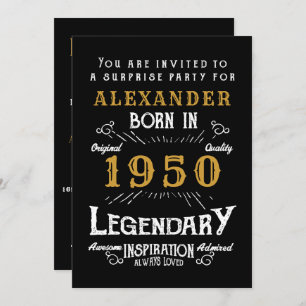 Invitation Anniversaire personnalisé 1950Black Gold Retro Leg