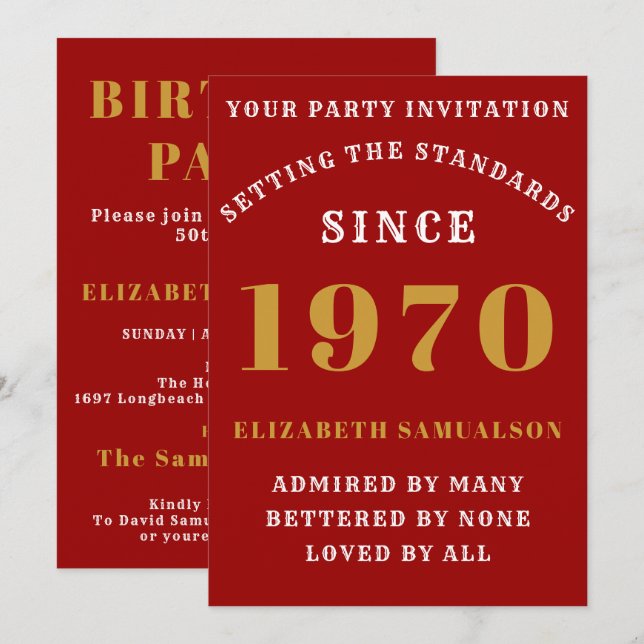 Invitation Anniversaire personnalisé 1970 Facile à modifier R (Devant / Derrière)