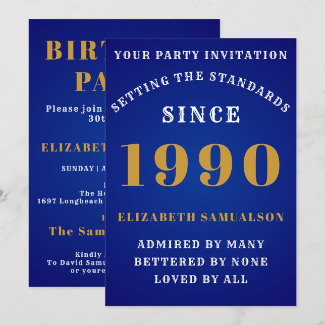 Invitation Anniversaire personnalisé 1990 Ajouter votre nom B (Devant / Derrière)