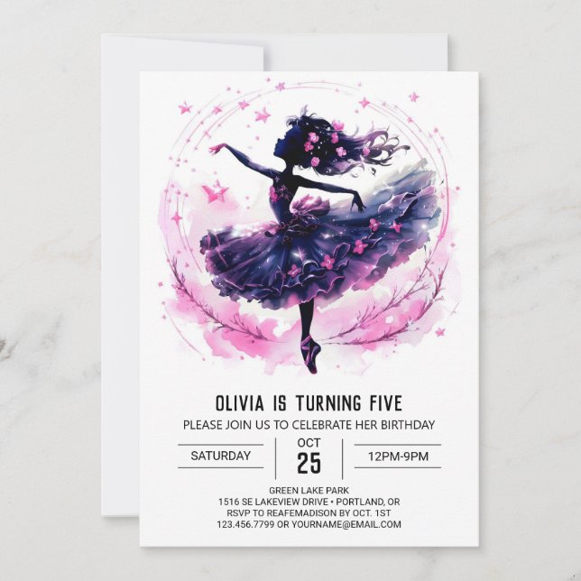 Invitation Anniversaire personnalisé Boho Ballerina (Devant)
