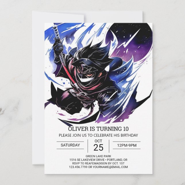 Invitation Anniversaire personnalisé des enfants d'épée Ninja (Devant)