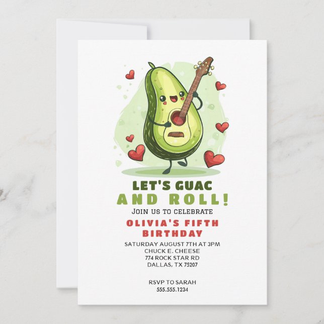 Invitation Anniversaire personnalisé du mignon Avocado (Devant)