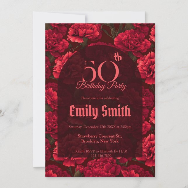 Invitation Anniversaire personnalisé sur le thème de l'œillet (Devant)