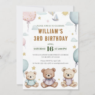 Invitation Anniversaire personnalisée Cute Teddy B