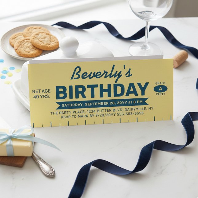 Invitation anniversaire personnalisée Funny Retro  (Butterlicious Birthday invite! Yellow Stick of Butter Customized with all your event details)