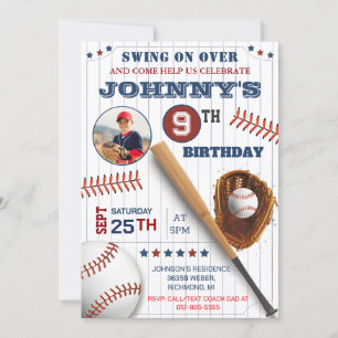 Invitation Anniversaire personnel de baseball avec photo