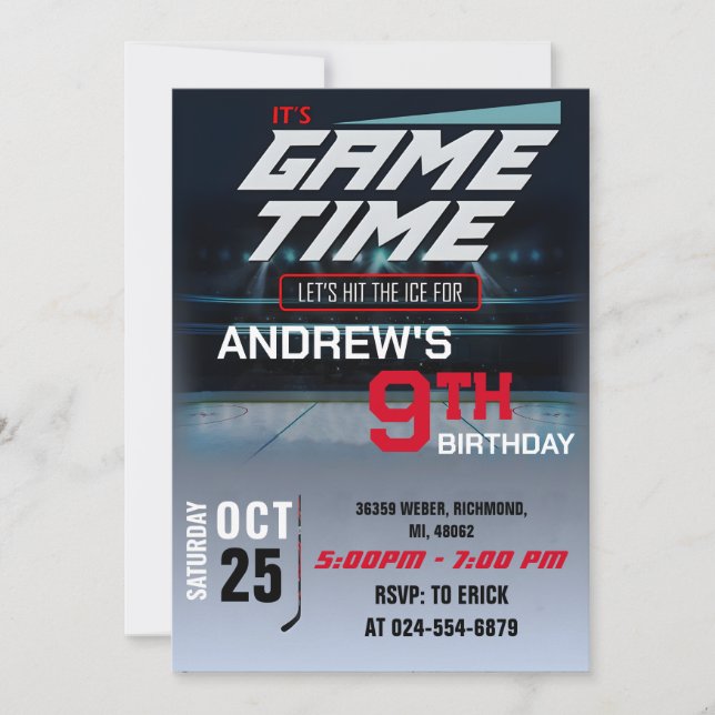 Invitation Anniversaire personnel de hockey avec photo Invita (Devant)
