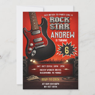 Invitation Anniversaire personnel Rock noir rouge