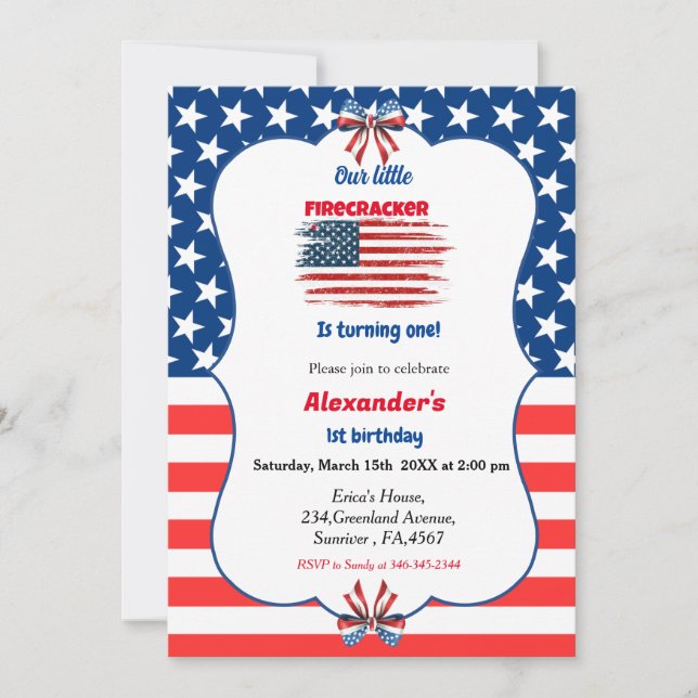 Invitation anniversaire petite pétard du 4 juillet (Devant)