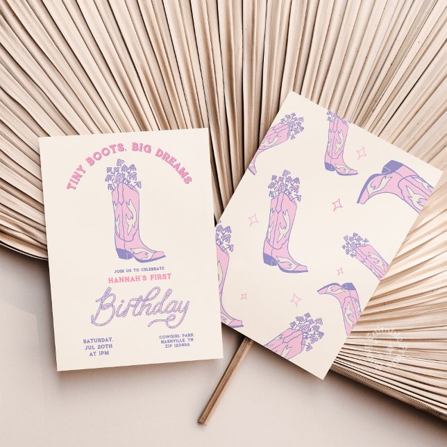 Invitation Anniversaire Petites bottes Gros rêves (Cowgirs Birthday Invitation Tiny Boots Big Dreams)