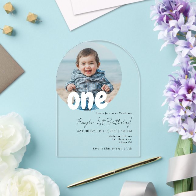 Invitation anniversaire photo bébé rond Arch moder (Insitu (Mariage))
