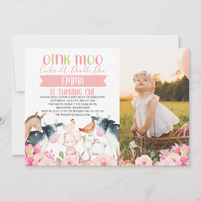 Invitation anniversaire photo de ferme florale ros (Devant)