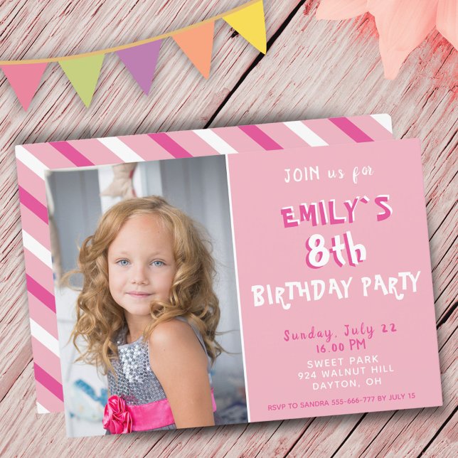 Invitation anniversaire Photo Fille Rose (Créateur téléchargé)
