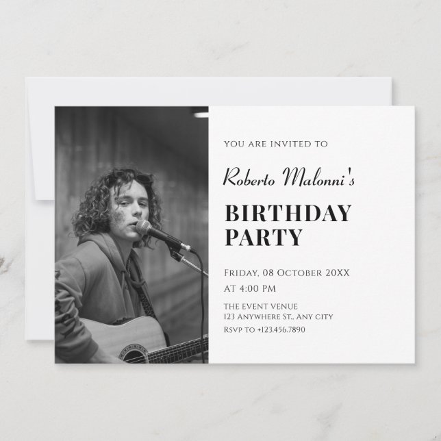 Invitation Anniversaire photo minimaliste moderne (Devant)
