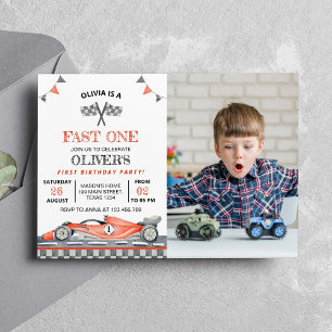 Invitation anniversaire photo voiture de course Fa