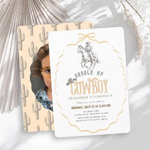 Invitation anniversaire photo Western Beige Cowboy