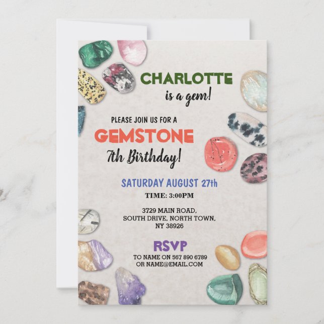 Invitation Anniversaire Pierres Précieuses Gemmes  (Devant)