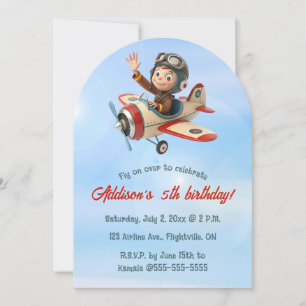 Invitation Anniversaire Pilote et Avion Modifiable