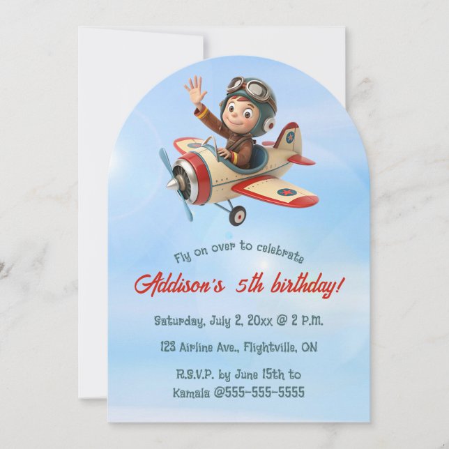 Invitation Anniversaire Pilote et Avion Modifiable (Devant)