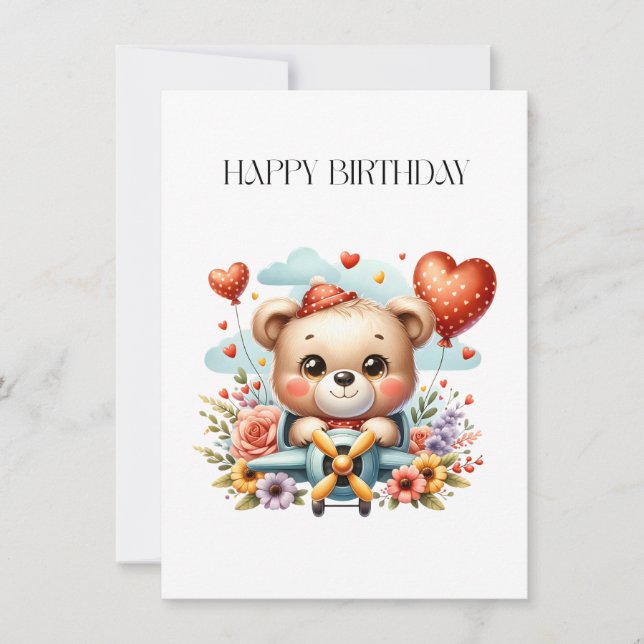 Invitation Anniversaire Pilote Ours en Peluche (Devant)