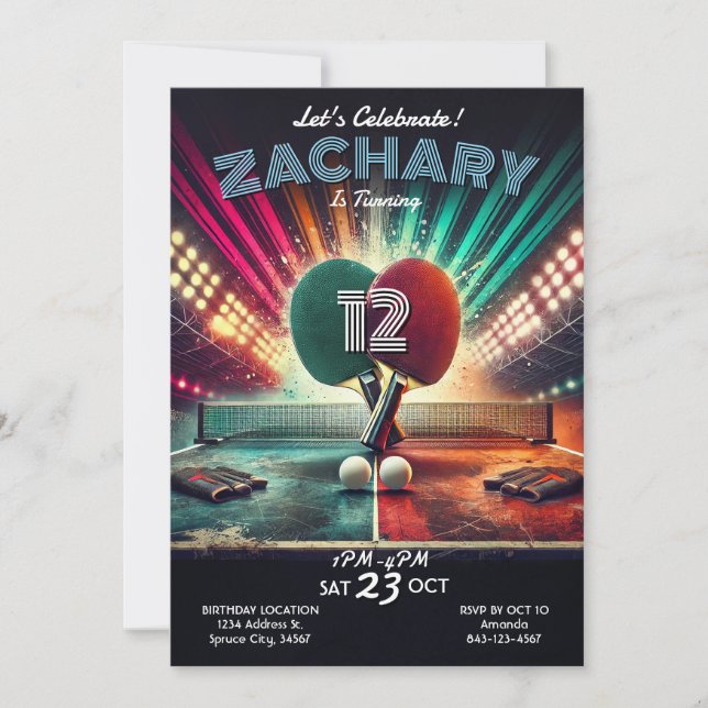 Invitation Anniversaire Ping Pong (Devant)