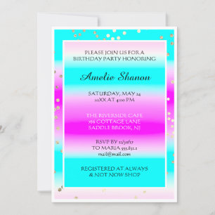Invitation Anniversaire Pink Blue Gold Confetti Photo