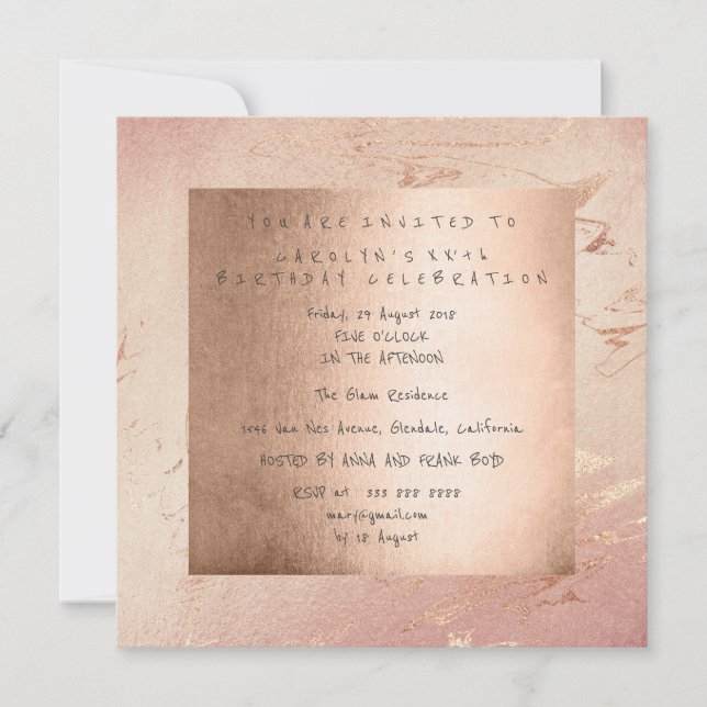 Invitation Anniversaire Pink Glam Powder Gold Blush (Devant)