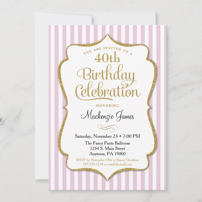 Invitation Anniversaire Pink Gold Adult Ado Tween (Devant)