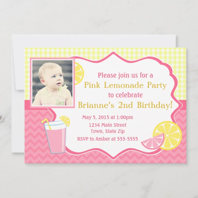 Invitation Anniversaire Pink Lemonade 5x7 Carte ph (Devant)