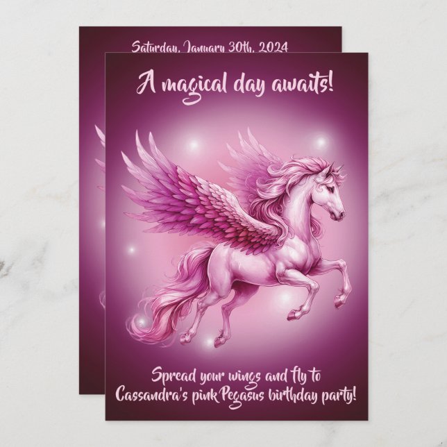 Invitation Anniversaire Pink Pegasus Design Imaginaire (Devant / Derrière)