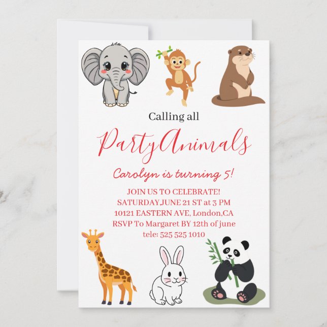 Invitation Anniversaire Pink Safari pour Tous les  (Devant)