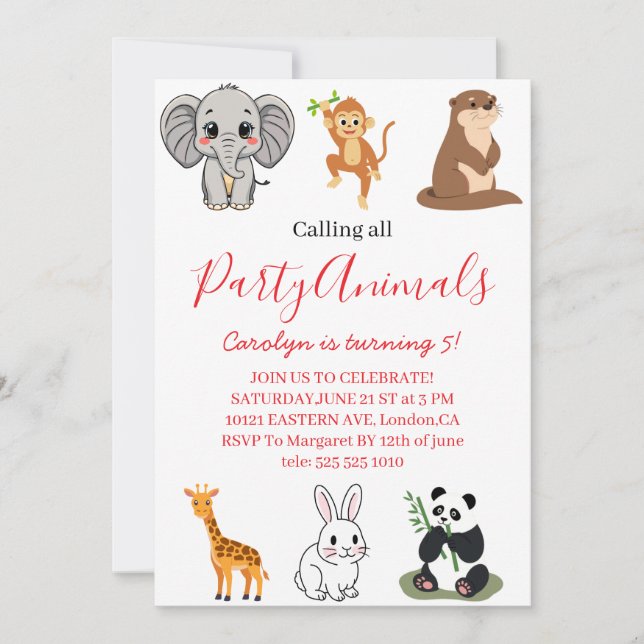 Invitation Anniversaire Pink Safari pour Tous les  (Devant)