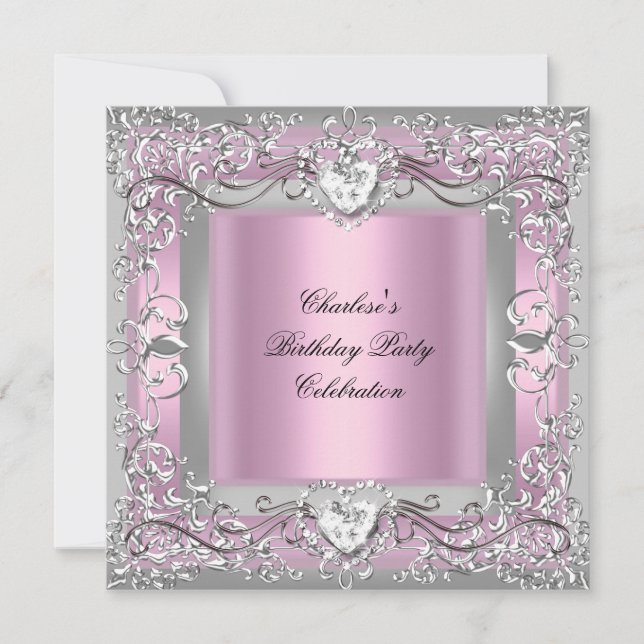 Invitation Anniversaire Pink Silver Diamond (Devant)